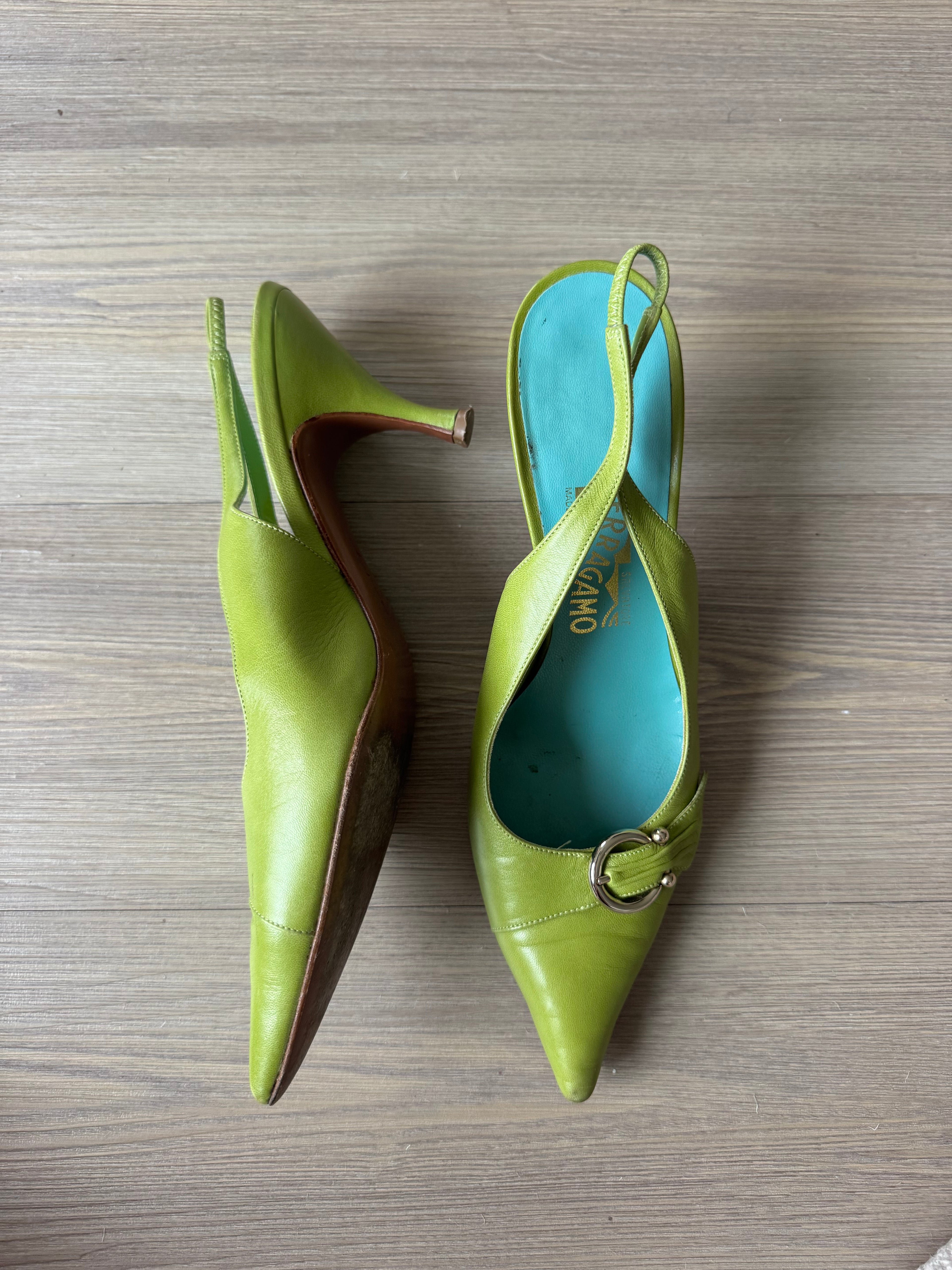 Salvatore Ferragamo Leather Kitten Heel Slingbacks (9)