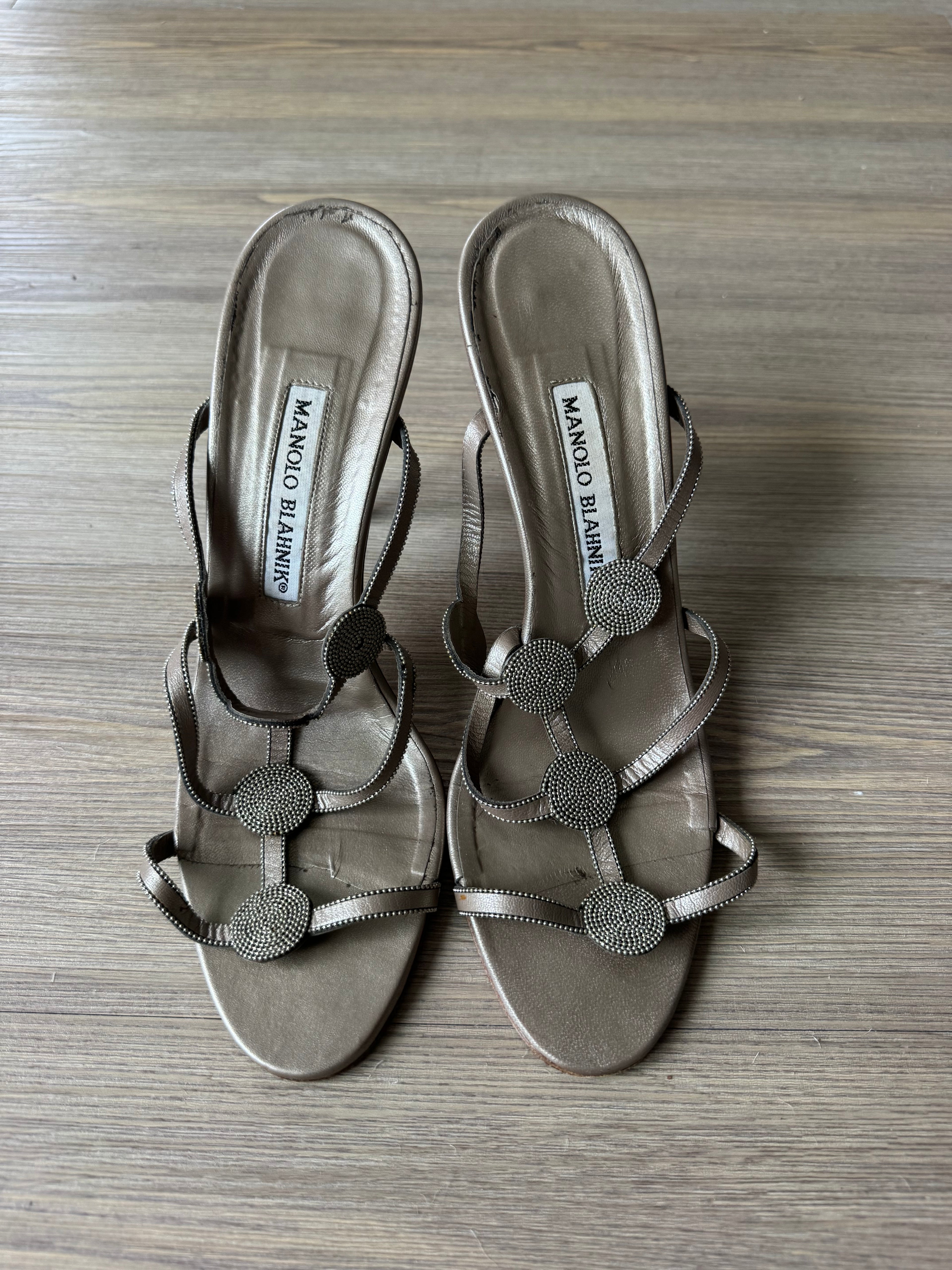 Manolo Blahnik Metallic Silver Embellished Sandal (39)