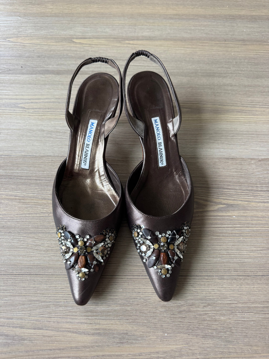 Manolo Blahnik Jeweled Kitten Heel Slingbacks (39)