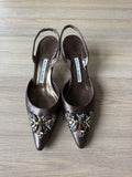Manolo Blahnik Jeweled Kitten Heel Slingbacks (39)