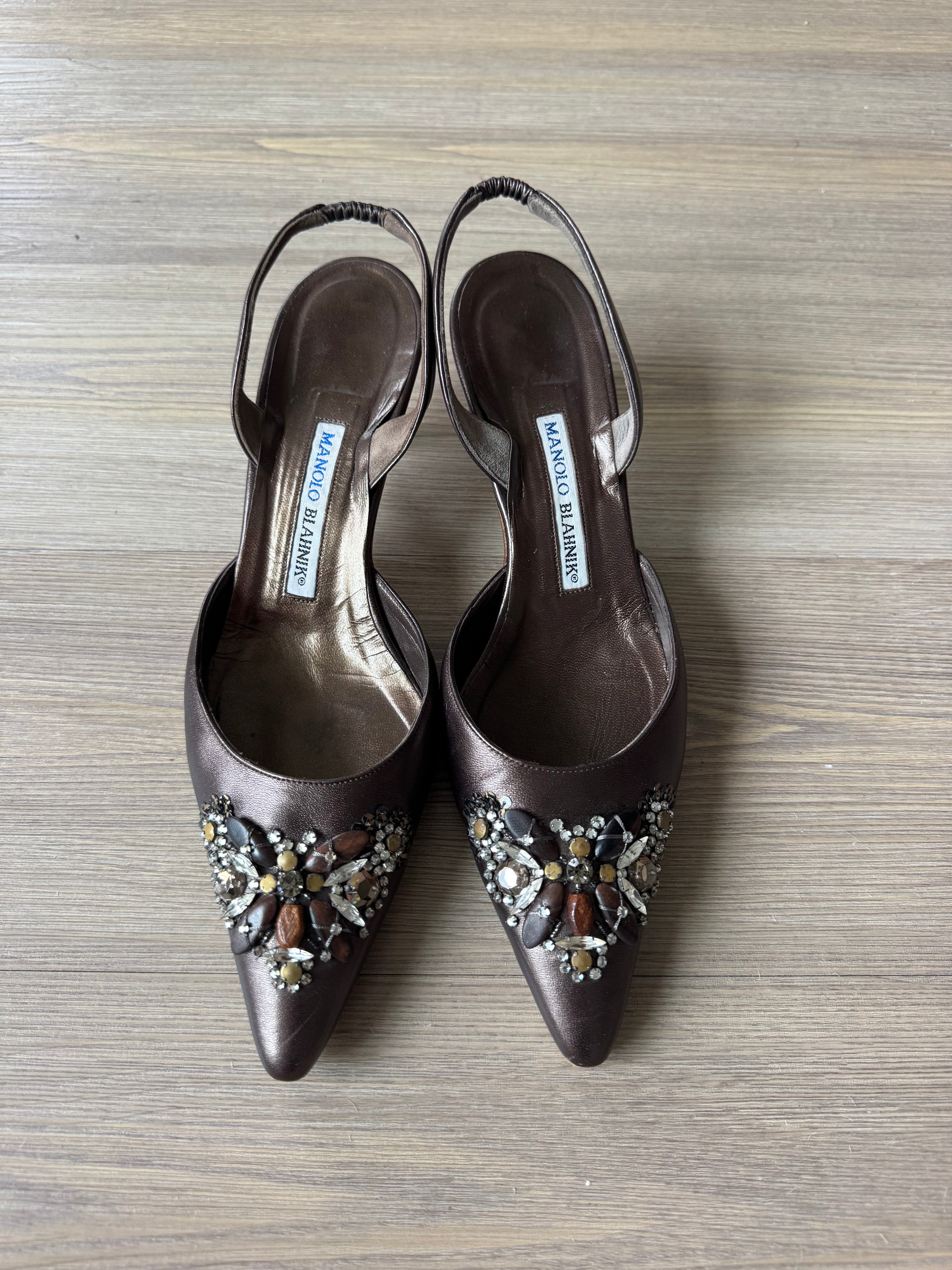 Manolo Blahnik Jeweled Kitten Heel Slingbacks (39)