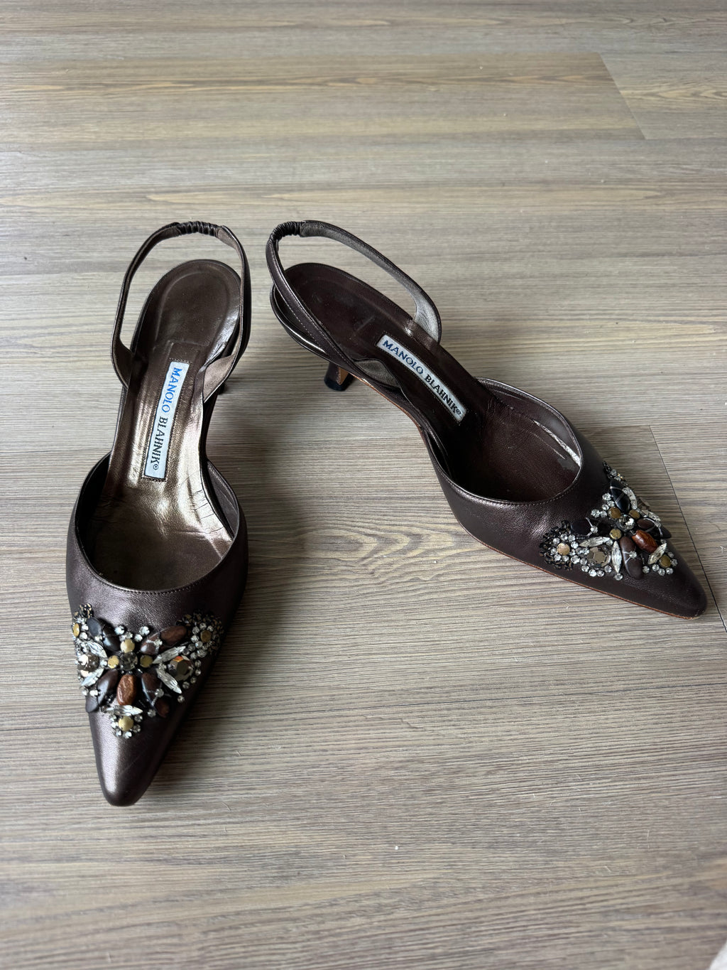 Manolo Blahnik Jeweled Kitten Heel Slingbacks (39)
