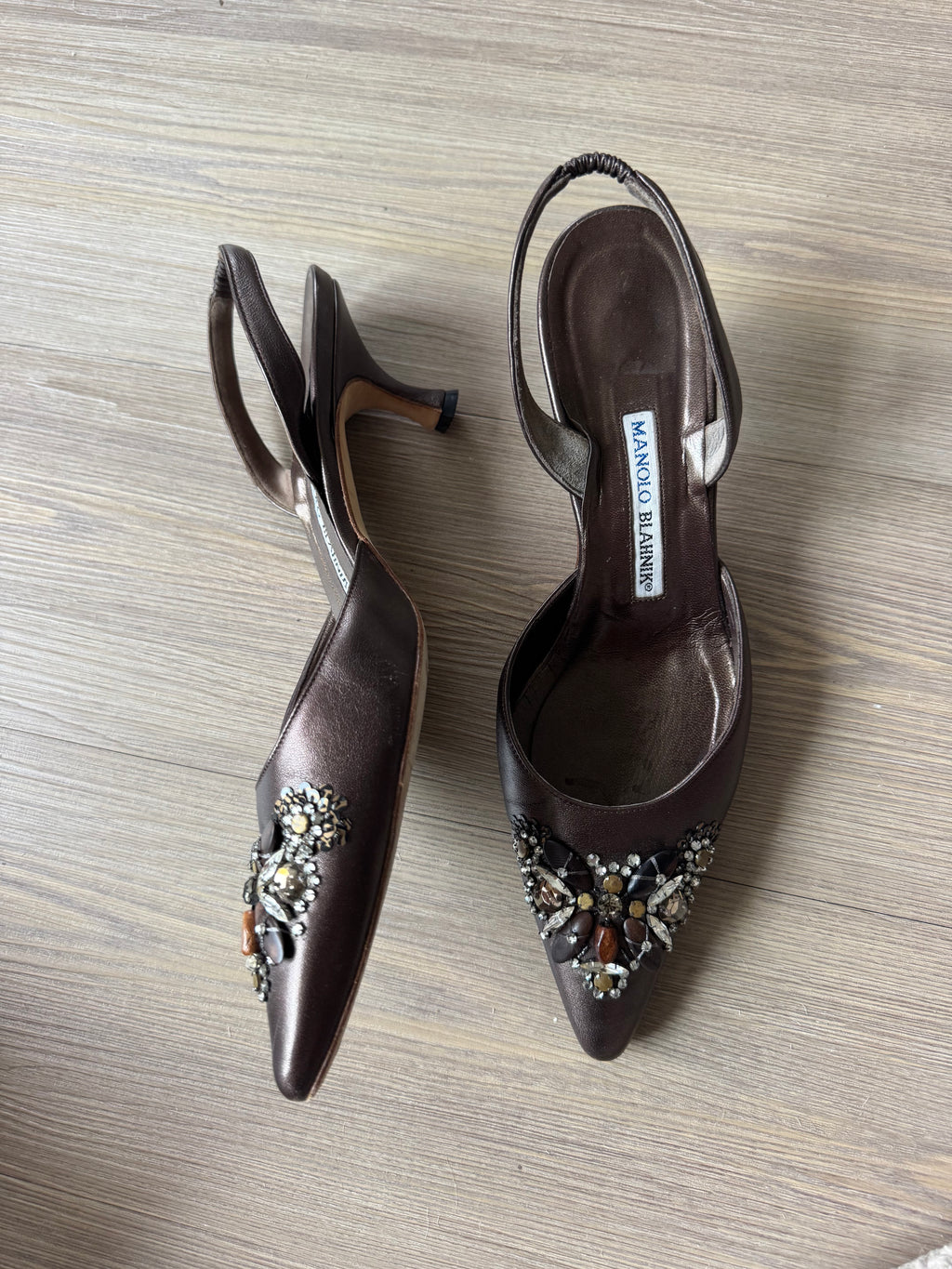 Manolo Blahnik Jeweled Kitten Heel Slingbacks (39)