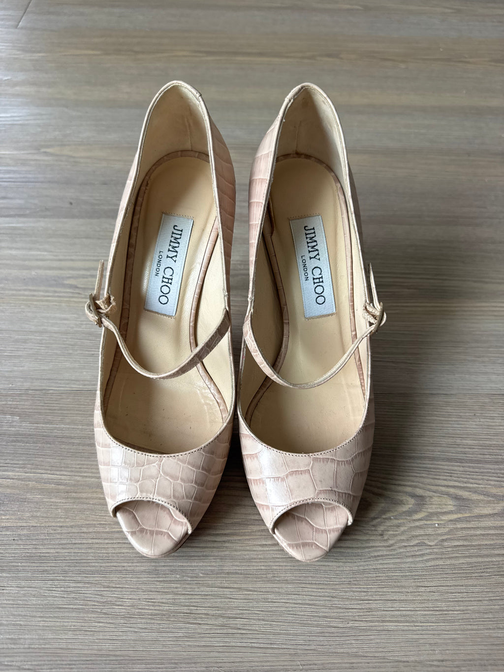 Jimmy Choo Croc Embossed Peep-Toe Mary Jane Heel (35)