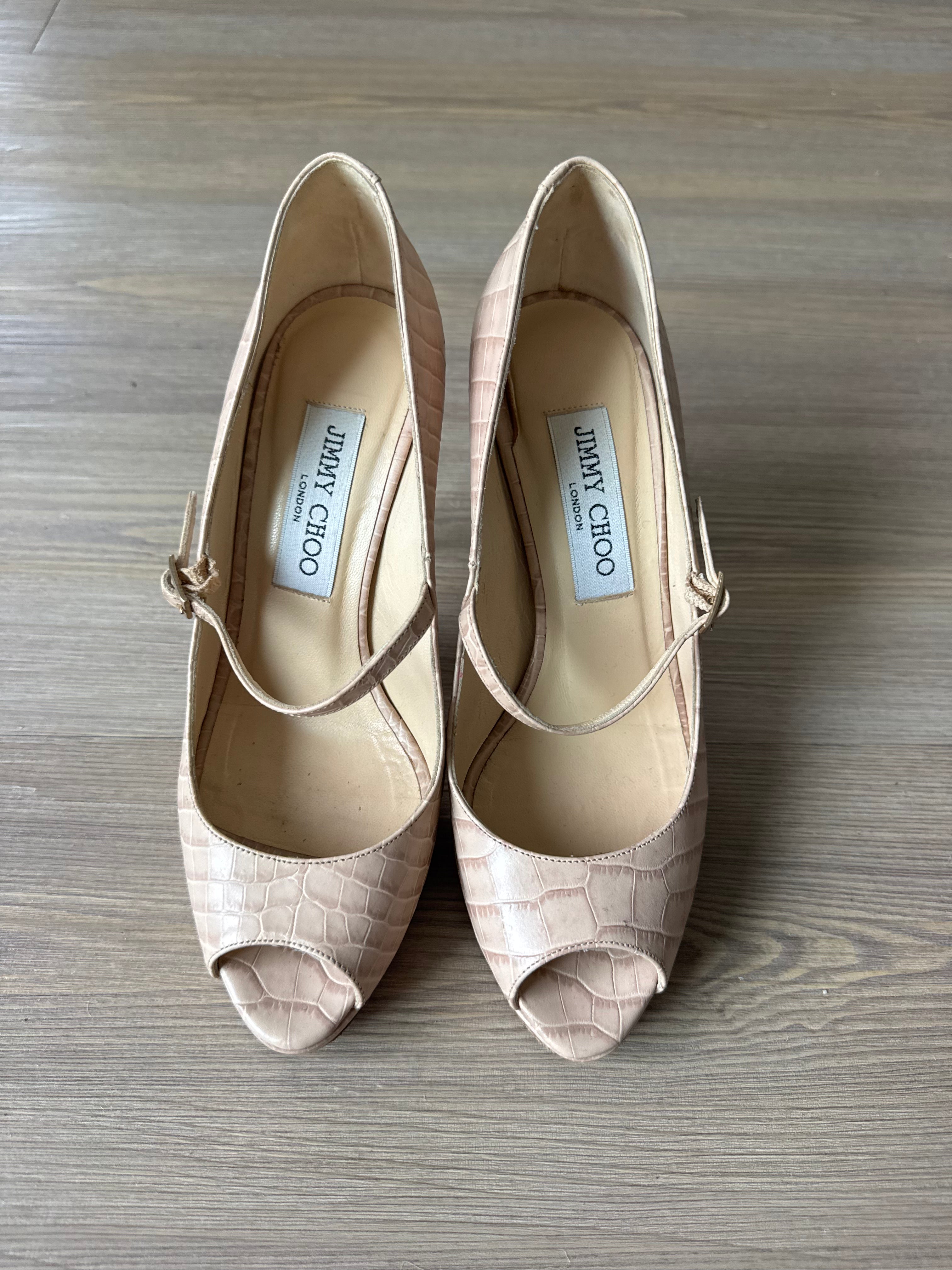 Jimmy Choo Croc Embossed Peep-Toe Mary Jane Heel (35)
