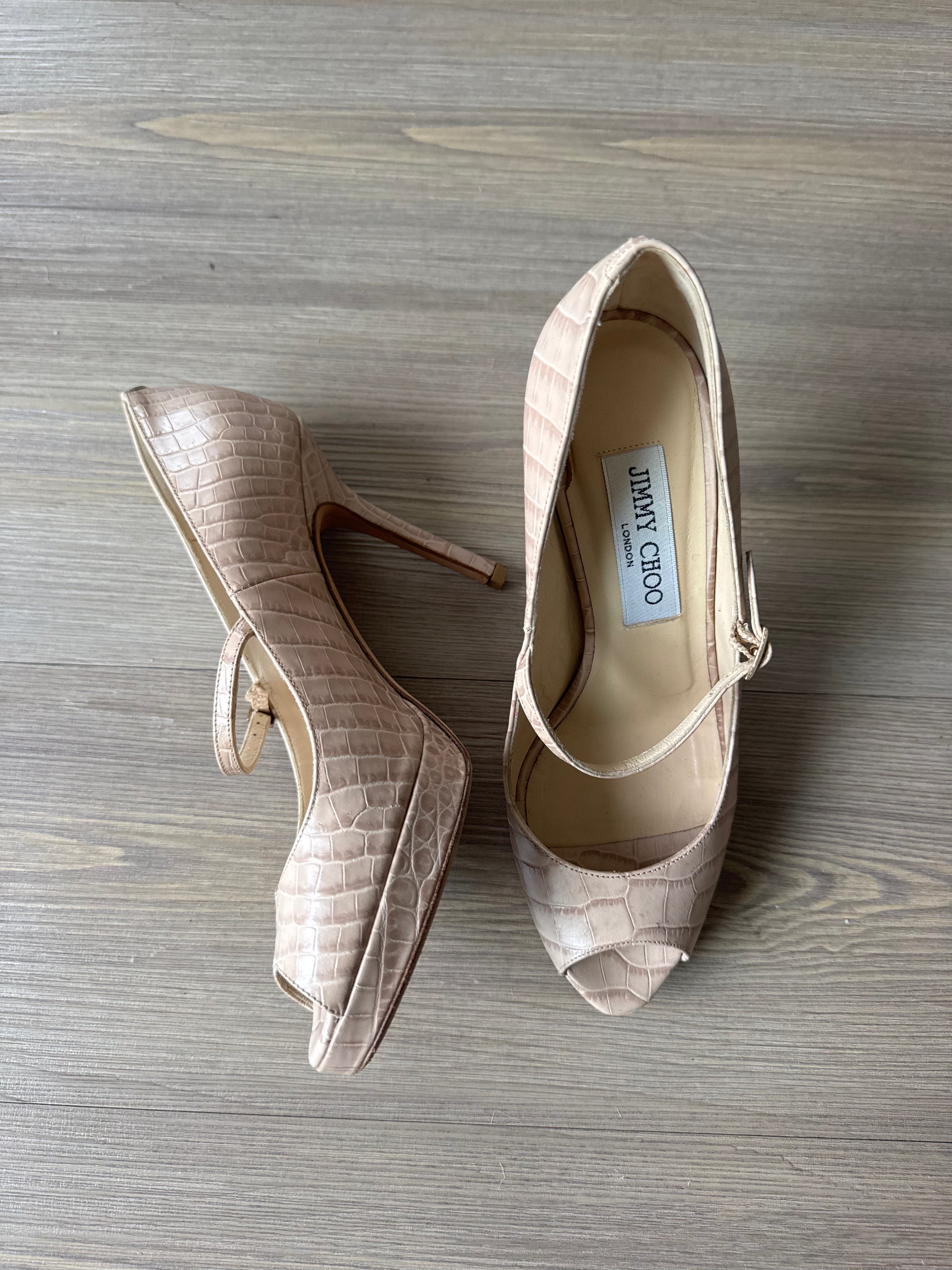 Jimmy Choo Croc Embossed Peep-Toe Mary Jane Heel (35)