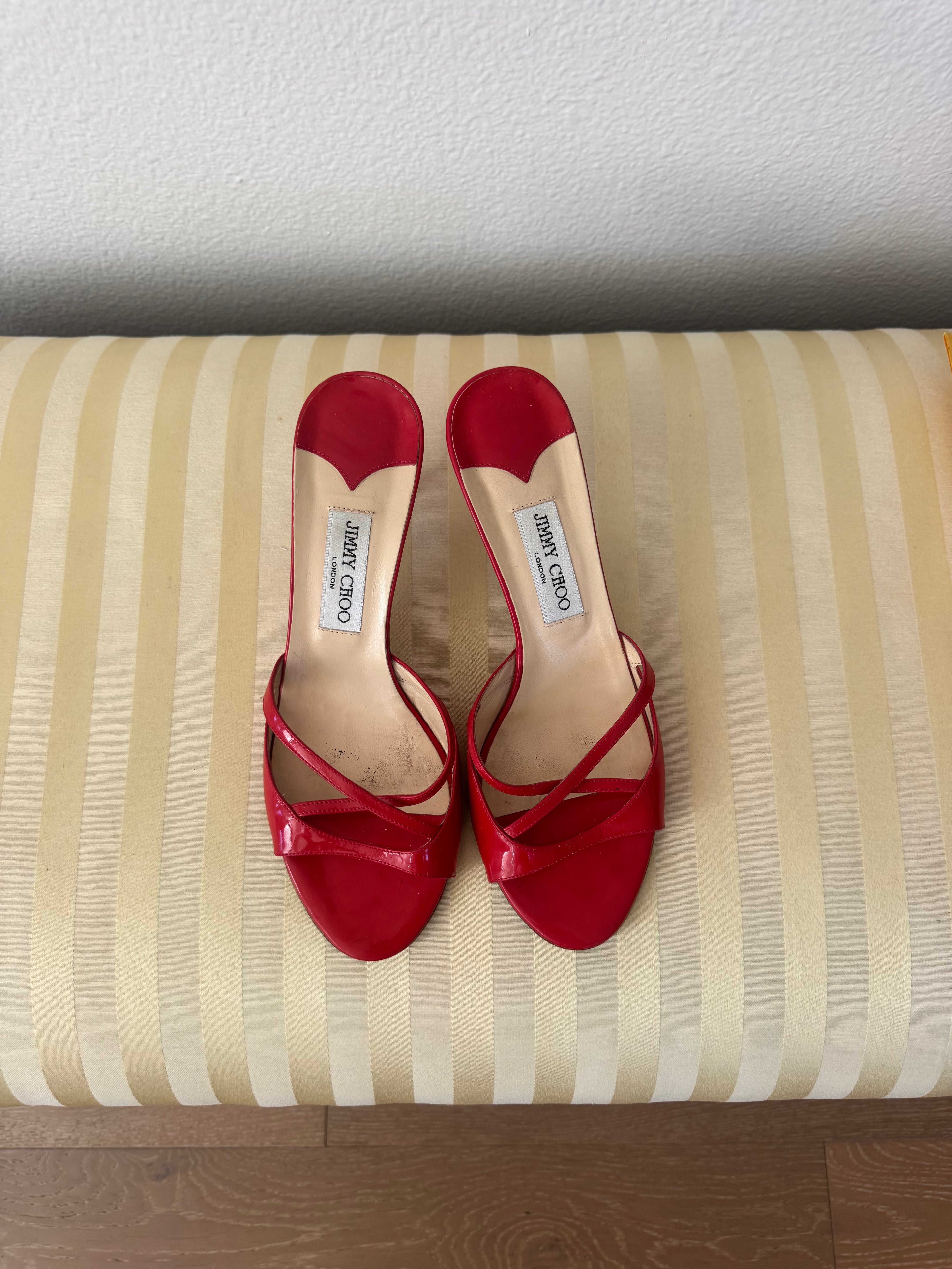 Jimmy Choo Strappy Red Patent Leather Heels