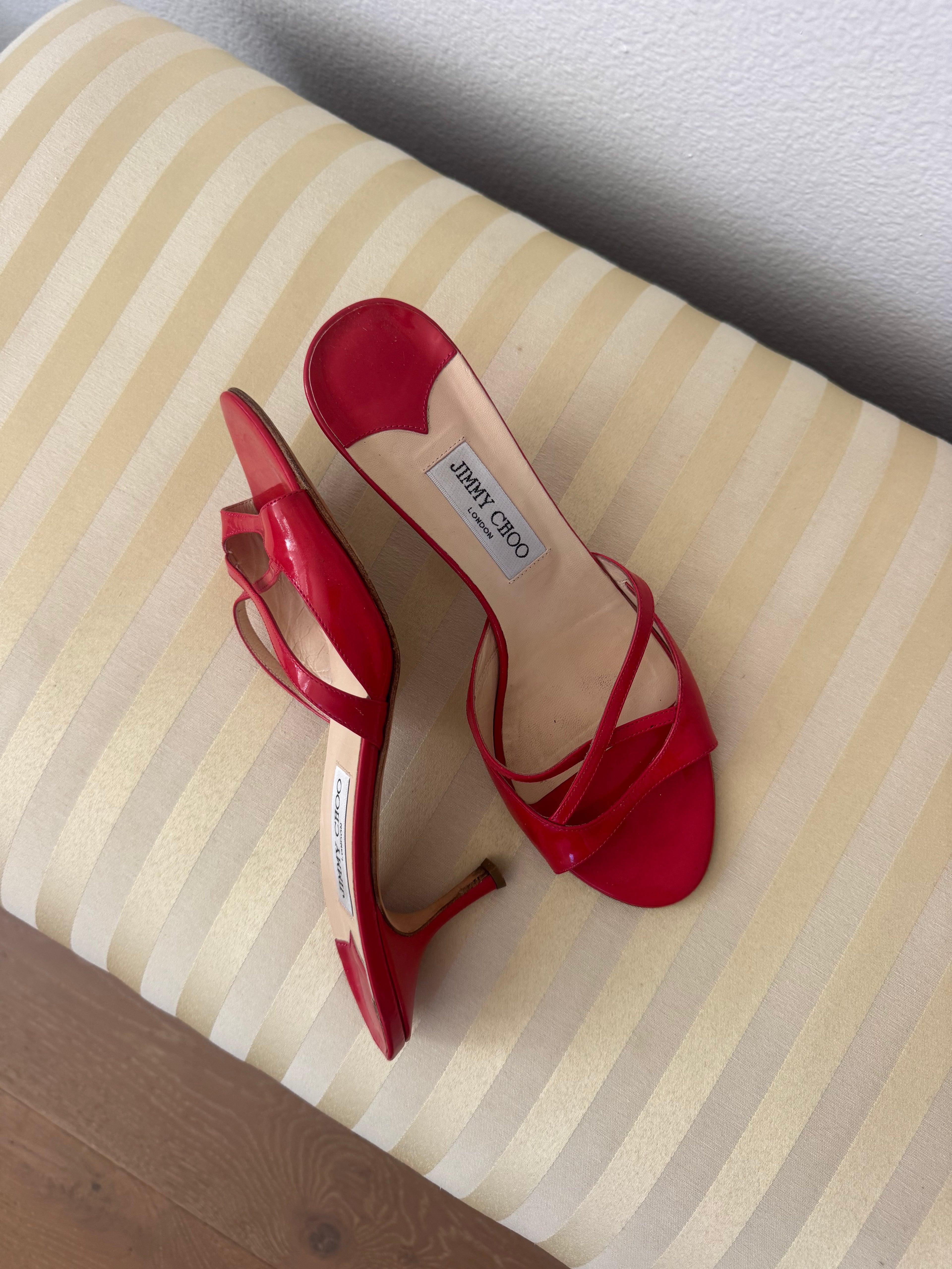Jimmy Choo Strappy Red Patent Leather Heels