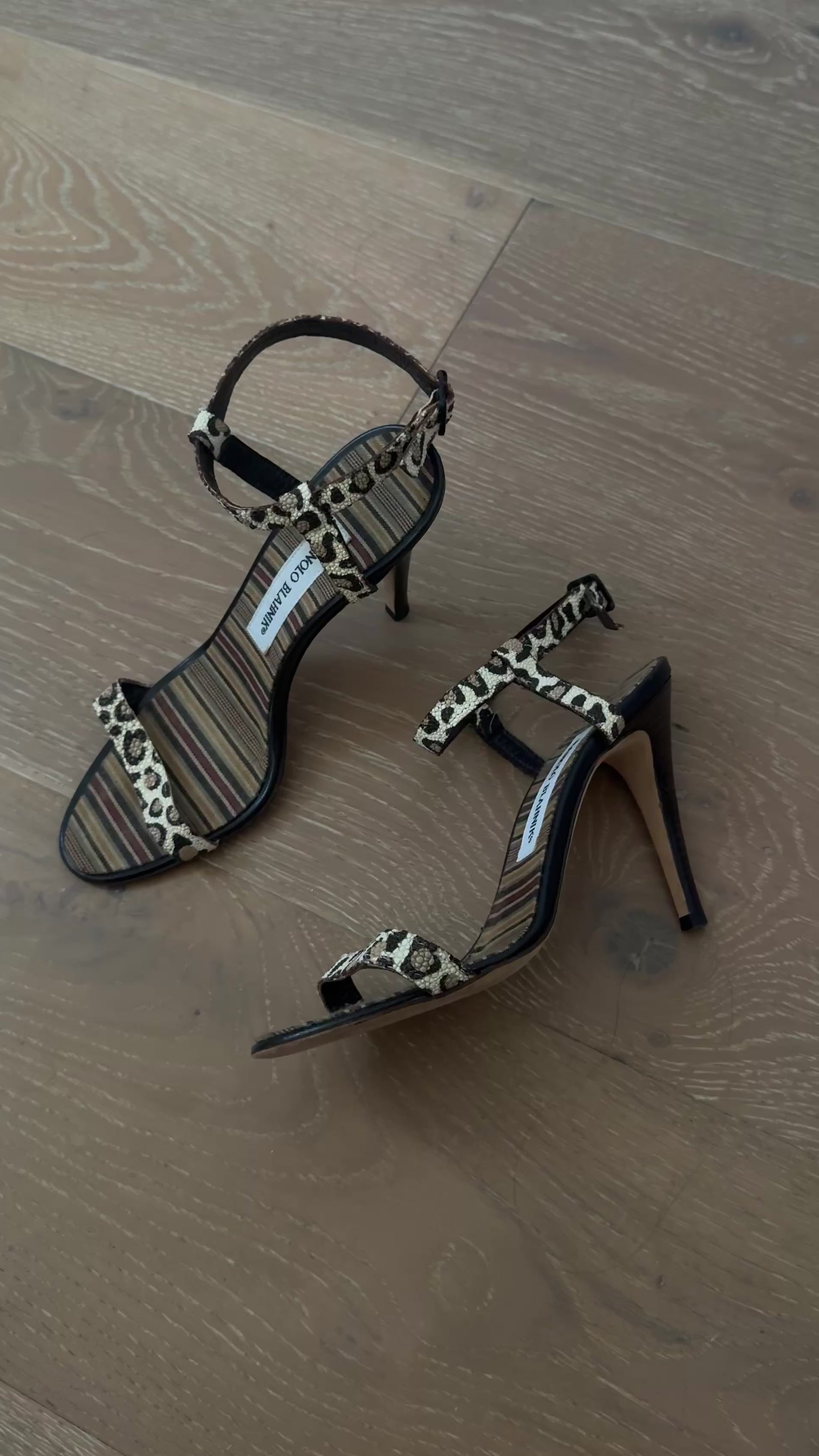 Manolo Blahnik Cheetah Print Heels with Striped Insole